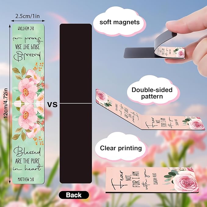 Bible Verses Magnetic Bookmark - 30Pcs Inspirational Floral Book Mark Magnets Christian Flower Bookmarks Magnetic Religious Faith Book Markers Page Clip for Women Students Teachers Reading Gift