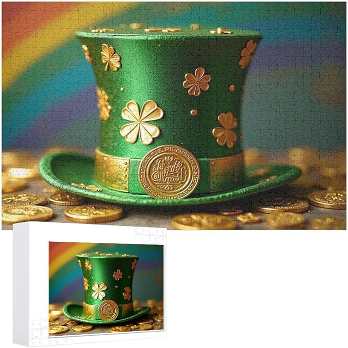 Wooden Puzzle - St Patrick's Day Hat Wooden Puzzles for Adults 1000 Pieces Challenge Puzzles，Educational Games，Family Puzzles，Unique Gifts for Wall Art ，Funny Puzzles