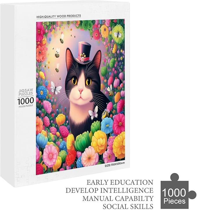 Wooden Puzzles 1000 Piece，Cat Portrait Themed Jigsaw Puzzles，Educational Games，Family Puzzles，Unique Gifts for Wall Art，Funny Puzzles，Stress Relief Games，Puzzle Games