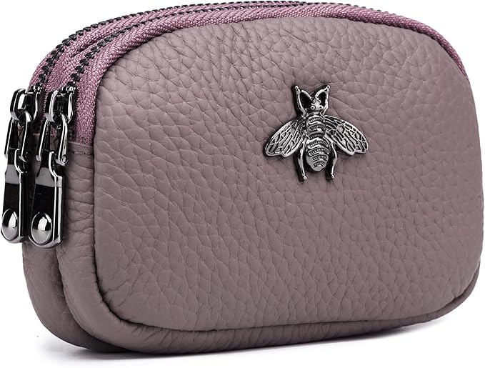 imeetu Women Leather Coin Purse, Small 2 Zippered Change Pouch Wallet