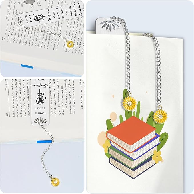 Sunflower Gifts for Women Girls, Kaluofan Inspirational Bookmarks with Sunflower Chain, Book Markers for Reading, Back to School Coming of Age Gifts, Graduation Gifts, Christmas Stocking Stuffers