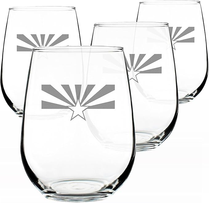 Bevvee Arizona Flag - Stemless Wine Glass - State Themed Drinking Decor and Gifts for Arizonans - Set of 4 - Large 17 Ounce