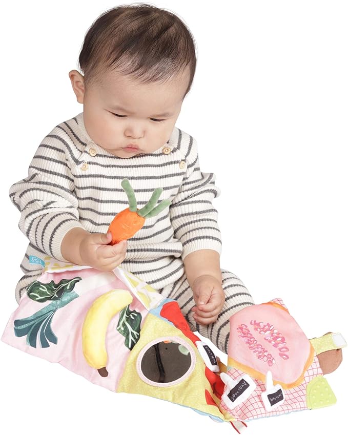 Manhattan Toy Mini-Apple Farm Soft Activity Crinkle Book for Baby & Toddler with Discovery Mirror and Textured Teether