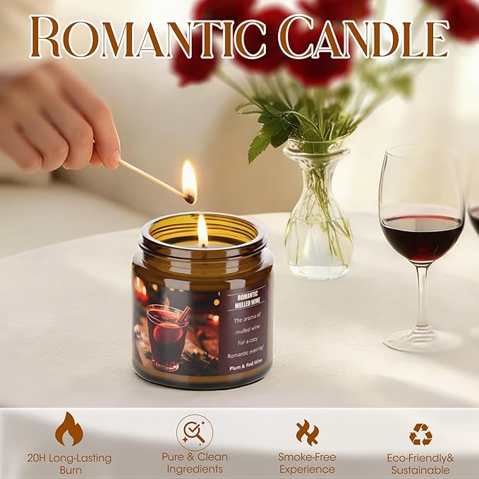 Valentines Day Gifts for Her Him - Mulled Wine Plums Candle 4 Oz - Romantic Anniversary Wedding Birthday Valentines Gifts for Women Men, Girlfriend Boyfriend Gift Ideas
