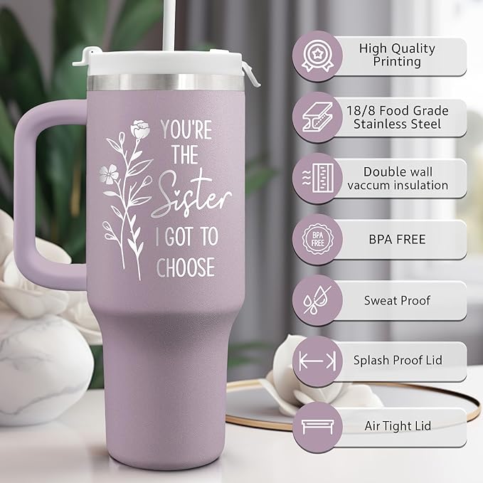 Best Friend Gift For Women - Birthday, Christmas Gift for Sister, Besties, Friendship, Soul Sister In Law - Mothers Day Gifts For Friend - 40oz Travel Tumbler With Handle & Straw Lid