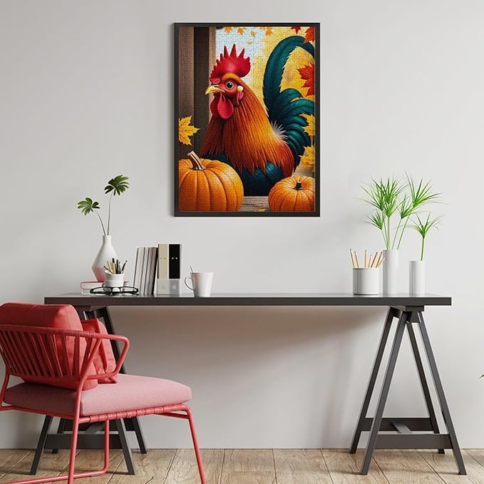 Jigsaw Puzzles for Adults 500 Piece - Thanksgiving Fall Pumpkins and Cocks Wooden Puzzle，Unique Gifts for Wall Art ，Family Puzzles，Educational Games，Challenge Puzzles Puzzle Games