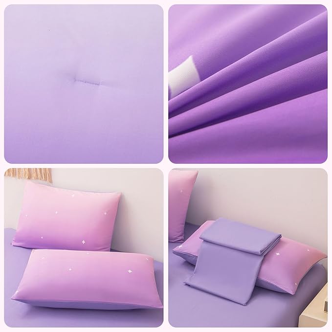 Rainbow Bedding Set Full Size – 7 Piece Reversible Girls Comforter with Deep-Pocket Sheet, Gradient Galaxy Design, Whole-Piece Filling, Machine Washable Bed-in-a-Bag for Kids Room Makeover & Gifts