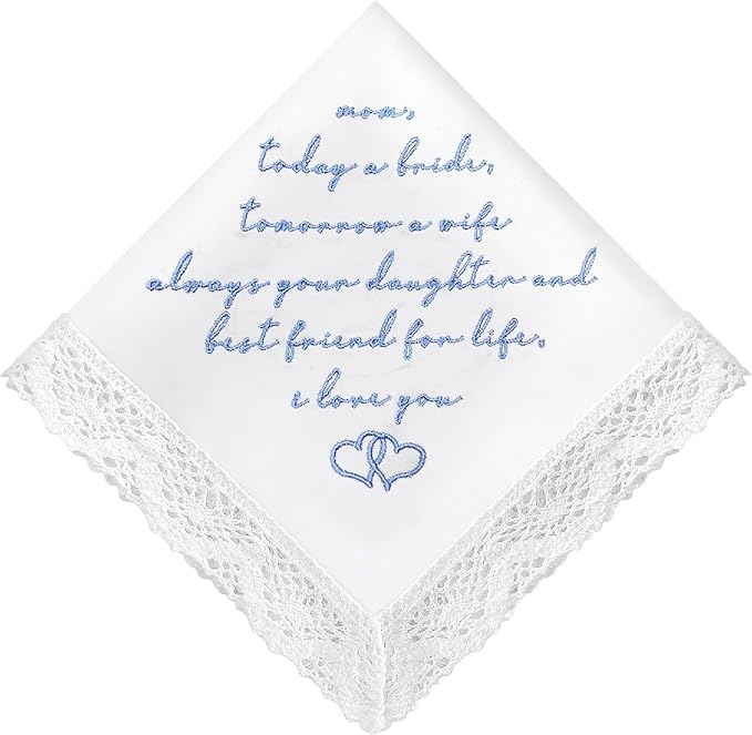 LADY&HOME Something Blue Embroidered Wedding Handkerchief - Mom,Dad,Daughter,Lace Bridal Hankies Wedding Gifts