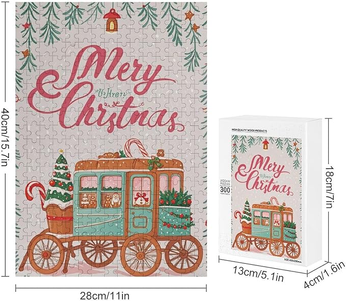 Wooden Puzzle - Christmas Gingerbread Express Train Jigsaw Puzzles，Wooden Puzzles for Adults 300 Pieces Unique Gifts for Wall Art，Challenge Puzzles，Educational Games，Family Puzzles