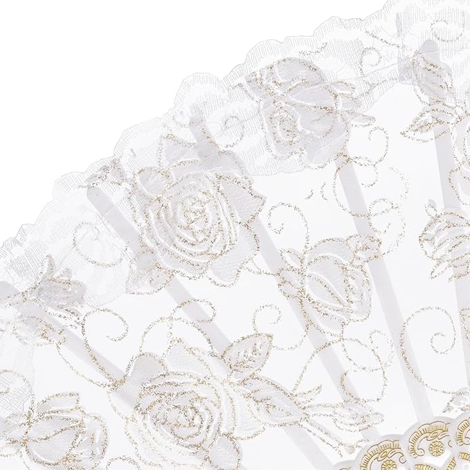 QIRMIZI 30pcs Silk Folding Hand Fans,Silk Fans,White Rose Fans,Perfect for Weddings, Parties, and Dancing,White