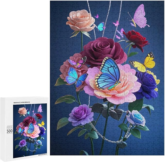 Jigsaw Puzzles for Adults 500 Piece - Butterfly Flowers Themed Wooden Puzzles，Challenge Puzzles，Educational Games，Family Puzzles，Unique Gifts for Wall Art ，Funny Puzzles，Stress Relief Games