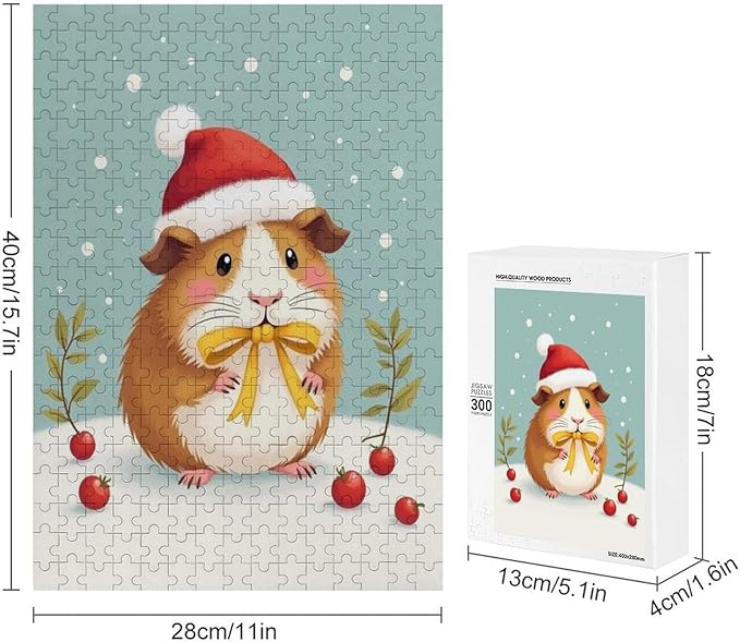 Jigsaw Puzzles Hamster Christmas Hat Wooden Puzzles for Adults,Challenging and Stimulating Puzzle Toy,Suit Adults and Kids,Decompressing Game，Parent-Child Game