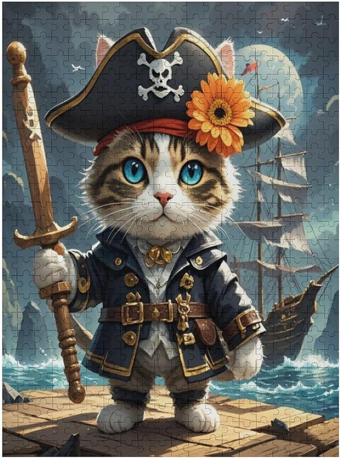 Wooden Puzzle - Classic Pirate Cat Leader Jigsaw Puzzles，Wooden Puzzles for Adults 500 Pieces Challenge Puzzles，Educational Games，Family Puzzles，Unique Gifts for Wall Art