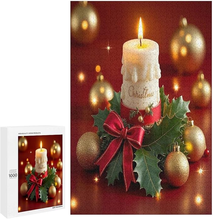 Jigsaw Puzzles for Adults 1000 Piece - Christmas Atmosphere Candle Light，Merry Christmas Themed Wooden Puzzles，Stress Relief Games，Puzzle Games Challenge Puzzles，Educational Games