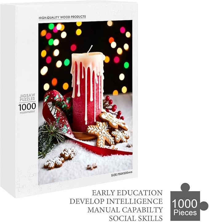 Jigsaw Puzzles for Adults 1000 Piece - Merry Christmas，Christmas Candles Wooden Puzzle，Puzzle Games， Stress Relief Games，Funny Puzzles，Unique Gifts for Wall Art ，Family Puzzles，Educational Games