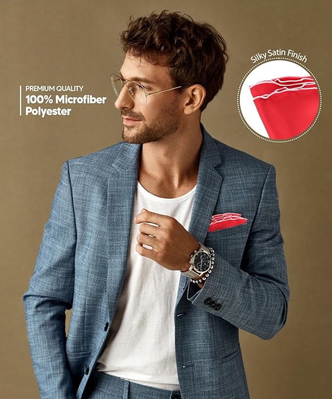 Premium Pre-Folded Four-Point Suit Pocket Square for Men with Sewn Pocket Fold