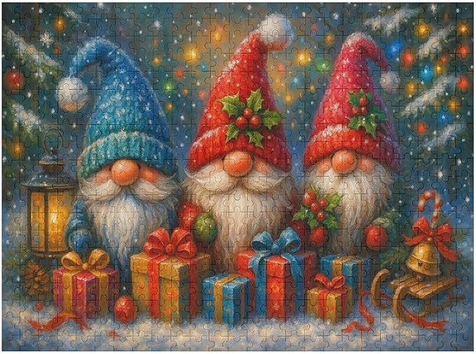 The Joyful Christmas Gnome 500-Piece Wooden Jigsaw Puzzle, Christmas Cheer Puzzle, Holiday Entertainment, Relaxing Indoor Activity, Family Game Night, Stress-Relief Fun