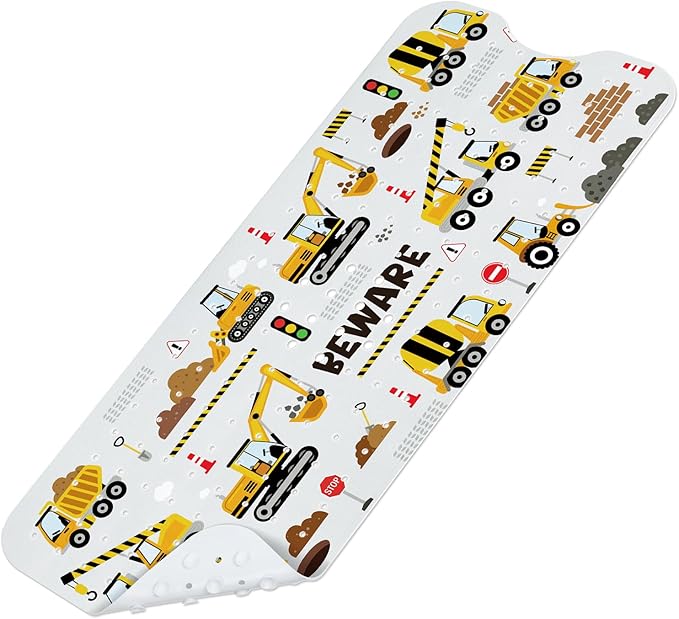 SHUCHING Baby Bath Mat for Tub Non Slip-40 X 16 Inch, Extra Long Kids Bathtub Mat Mold Free, Bathtub Shower Mat Anti Slip for Bathroom, Machine Washable, Vehicle