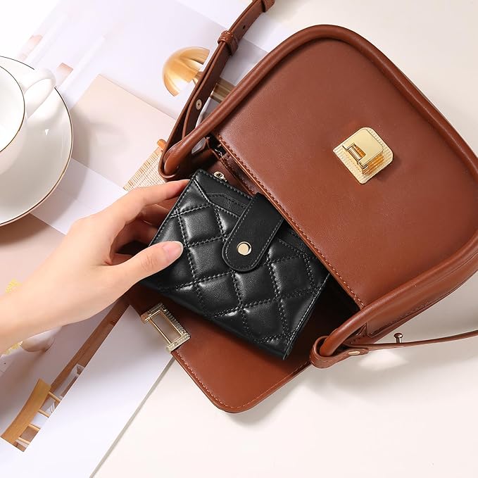 SENDEFN Small Wallet for Woman Leather RFID Blocking Bifold Zipper Pocket Credit Card Holder