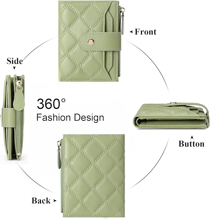 SENDEFN Small Wallet for Woman Leather RFID Blocking Bifold Zipper Pocket Credit Card Holder