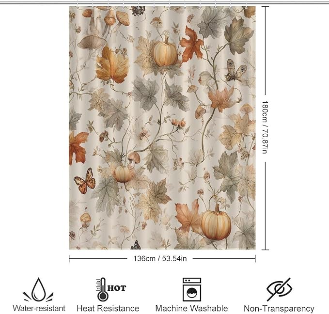 Fall Pumpkin Autumn Thanksgiving Shower Curtain Waterproof Washable Fabric Bathroom Shower Curtains for Bathroom Decorations Home Indoor Decor 53x72Inch