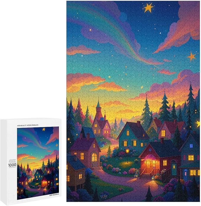 Jigsaw Puzzles for Adults 1000 Piece - Color Dream Town Themed Wooden Puzzles，Family Puzzles，Unique Gifts for Wall Art ，Funny Puzzles，Stress Relief Games，Puzzle Games