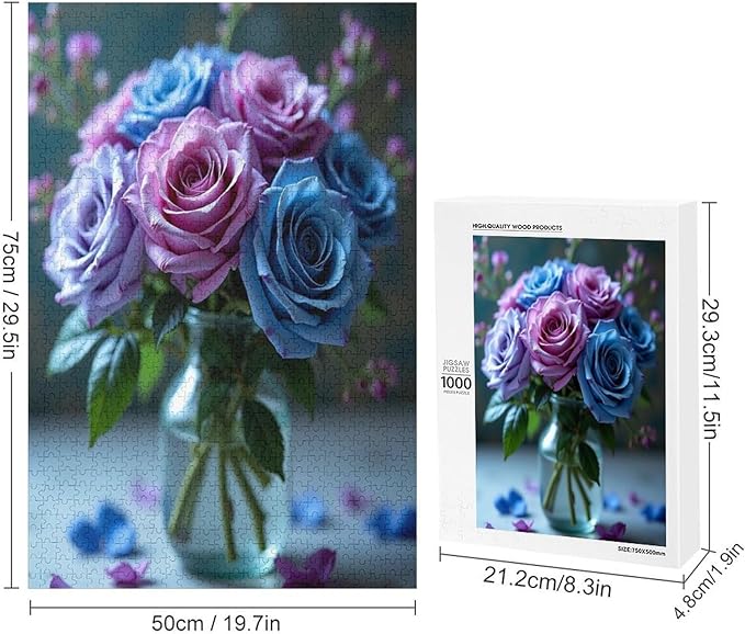 Jigsaw Puzzles for Adults 1000 Piece - Colored Rose Themed Wooden Puzzles，Educational Games，Family Puzzles，Unique Gifts for Wall Art ，Funny Puzzles，Stress Relief Games，Puzzle Games