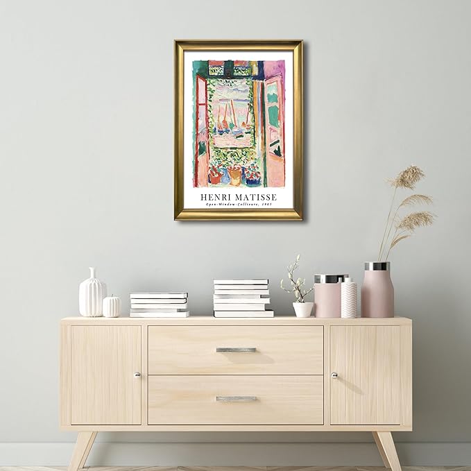Wieco Art Large Framed Wall Art Open Window Collioure 1905 by Henri Mattise Abstract Colorful Art Matisse Posters Canvas Prints for Wall and Home Office Decorations Bronze Gold Frame