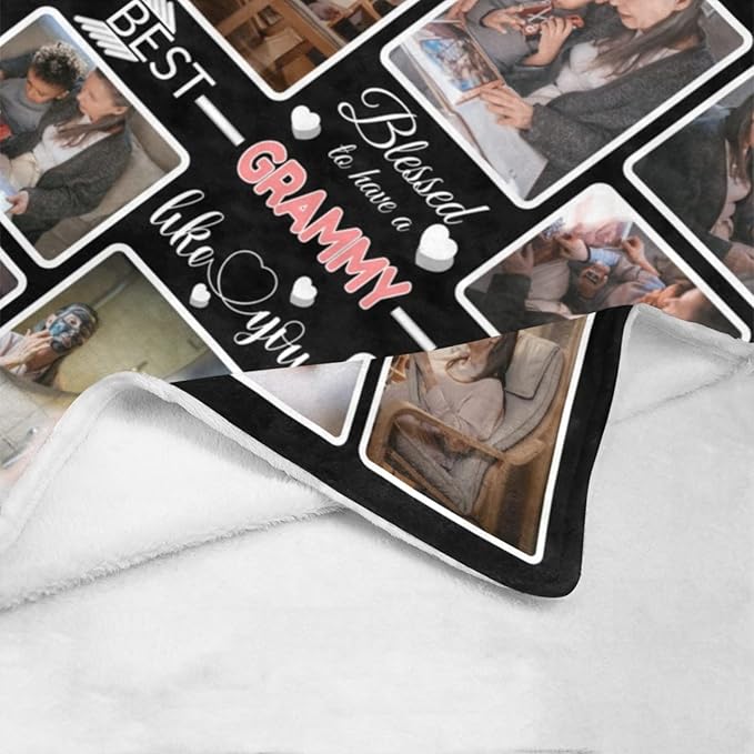 Custom Blanket Gifts for Grammy, Customized Blankets with Photos, Make a Personalized Bed Throws to My Grammy, Custom Souvenir Throw Blanket for Best Grammy Ever, 8 Collages Made in USA