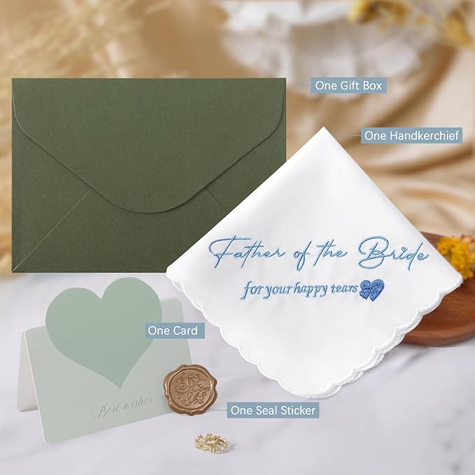 Wedding Handkerchief Something Blue for Bride, Mother Father of the Brides Groom Gifts, Embroidered Happy Tears Cotton Hanky