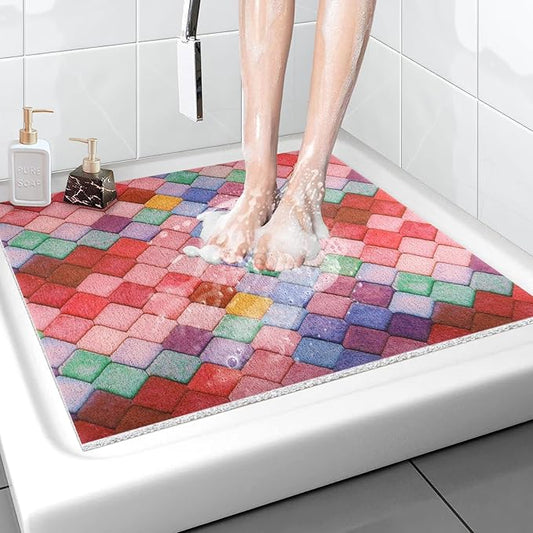 Shower Mat Bathtub Mat Non-Slip - 32x32 Inch, Soft Comfort Bath Mat with Drainage Holes, PVC Loofah Massage Bathmat for Shower, Tub, Bathroom, Wet Areas, Quick Drying