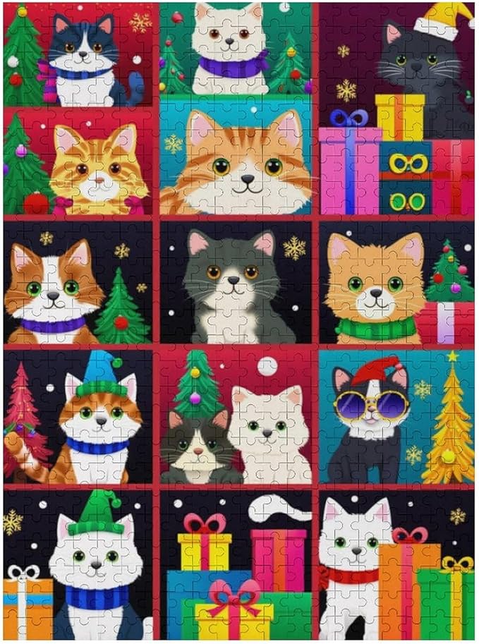 Wooden Puzzle 500 Pieces Adult - Christmas Dog Cat Puzzle Christmas Puzzles, Holiday Puzzles, Family Toys, Party Games, Jigsaw Puzzle Challenge and Funny