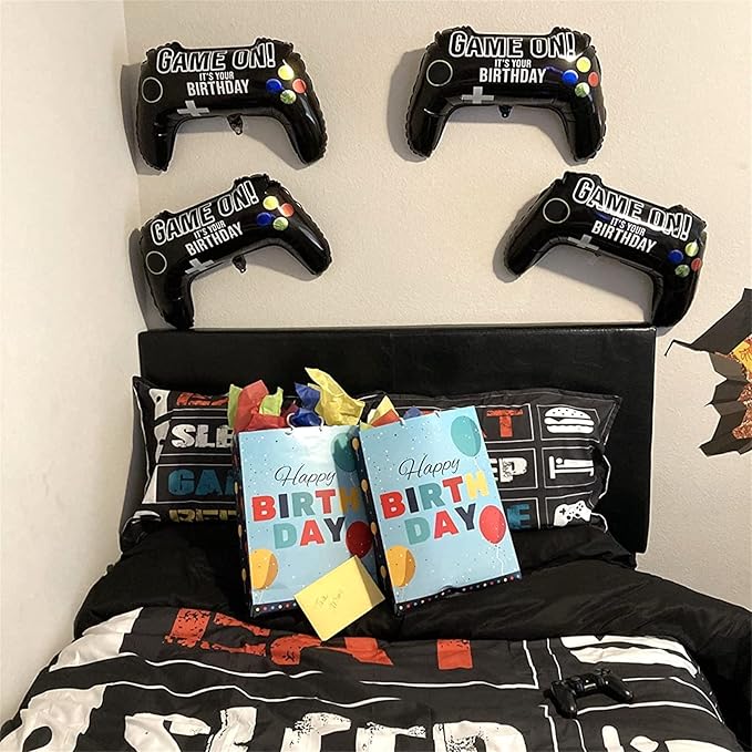 5 Pieces Video Game Party Balloons, Giant Video Game Controller Mylar Foil Balloons Game on Balloons for Kids Boys Gaming Theme Birthday Party Video Game Baby Shower Decorations Supplies