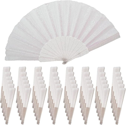 48 Pack Handheld Fan,Folding Hand Glitter fan with Shining Transparent Fan Rib – Ideal for Wedding, Church, Festival, Dance, Tea Party, Club, and EDM Accessories, White
