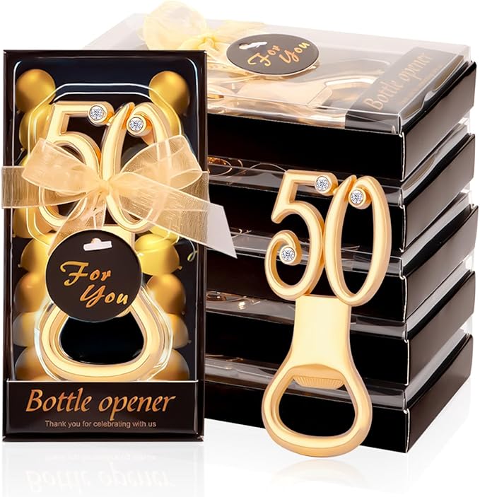 TEADZ 24PCS Gold Zinc Alloy Bottle Opener for 50th Birthday Party Favors & Decorations