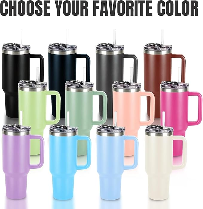 Made in USA - Personalized 40 Oz Tumbler with Handle and Straw - Custom Birthday Gifts with Name/Birth Flower for Wowen Girlfriend- Personalized Tumbler Bridesmaid Gifts for Wedding