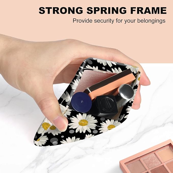 2Pcs PU Leather Small Squeeze Coin Purse Pouch Mini coin Bag Unique And Cute Wallet Cosmetic Bags Change Bag For Women Girls Men Daisy Print