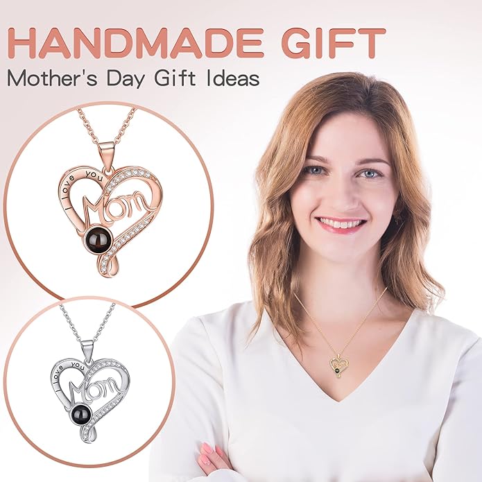 SUPHELPU Personalized Mother's Day Gifts for Mom From Daughter - Custom Photo Necklace With Picture Inside - Projection Necklace for Mom - Memorial Gift
