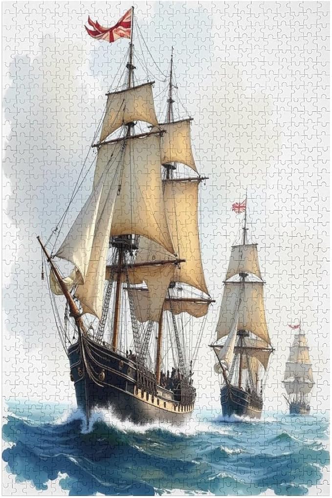 Pirate Ship Ocean Wooden Puzzle 1000 Pieces Jigsaw Puzzles for Adults Puzzle Educational Toys Challenging Fun Games Gifts for Elders Kids Family and Friends