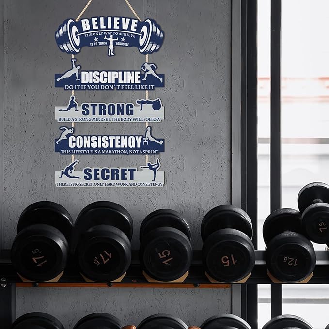 CHDITB Gym Wall Decor, Home Gym Rules Decor,Workout Motivational Quote Wooden Plaque,Exercise Fitness Room Door Sign for Man Cave Gym Sign Hanging Outdoor Wooden Plaque