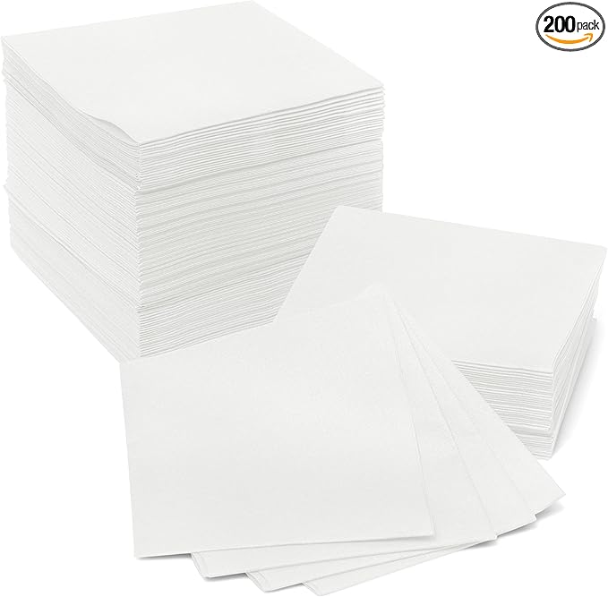 Prestee Linen Feel Guest Towels - Paper Hand Towels - Cocktail Napkins - 5inch Folded / 9.5inch Unfolded - 200 count - Soft and Absorbent Disposable Napkins for Parties and Events - White