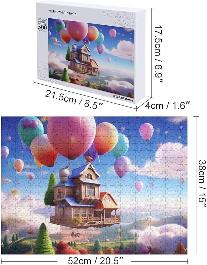 Wooden Puzzle - Floating House Jigsaw Puzzles，Wooden Puzzles for Adults 500 Pieces Challenge Puzzles，Educational Games，Family Puzzles，Unique Gifts for Wall Art,Funnny Puzzles