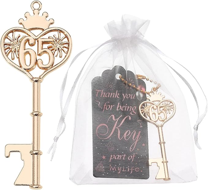 48PCS 65th Birthday Bottle Opener 65 Souvenir Party Supplies Key Opener 65th Baby Birthday Return Gifts Wedding 65th Anniversary Party Decor(48,65th key)