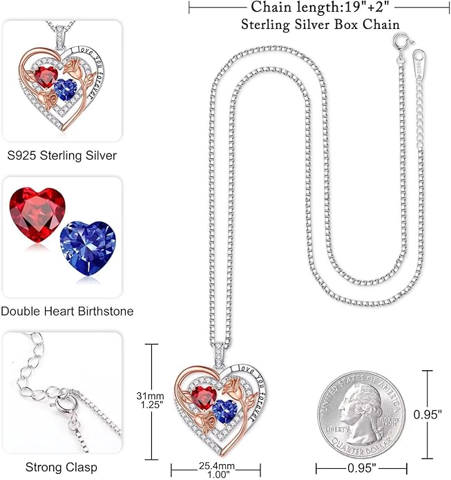 Iefil Valentines Day Gifts for Her - Sterling Silver Birthstone Necklace Anniversary Birthday Gifts for Her Wife Mom Daughter