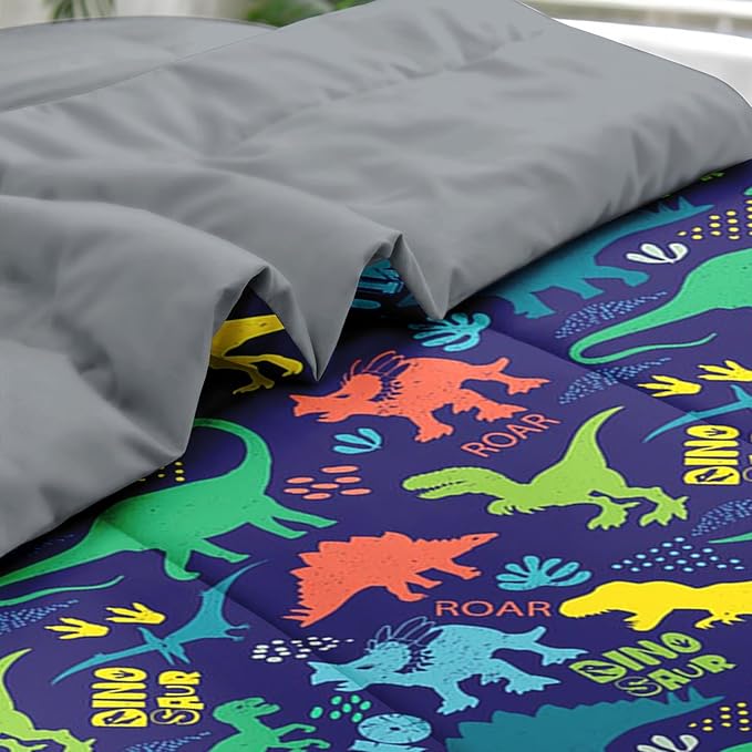 Comforter Set Full Size, Dinosaur Vintage 7 Pcs Bedding for Kids and Adults, Tropical Dino Bed Sheet Sets with Fitted Sheet 2 Pillowcase & 2 Sham for Bedroom Bed Decor