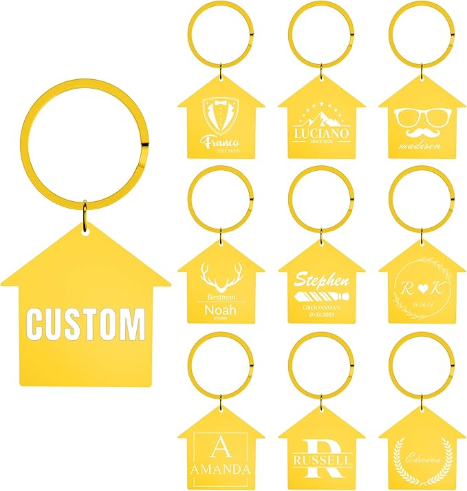 Custom Home Keychains, Pack 5-100 House Shaped Personalized Metal Keychains with Your Logo/Text