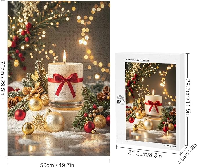 Jigsaw Puzzles for Adults 1000 Piece - Christmas Atmosphere Candle Light，Merry Christmas Themed Wooden Puzzles，Funny Puzzles，Puzzle Games Challenge Puzzles，Educational Games