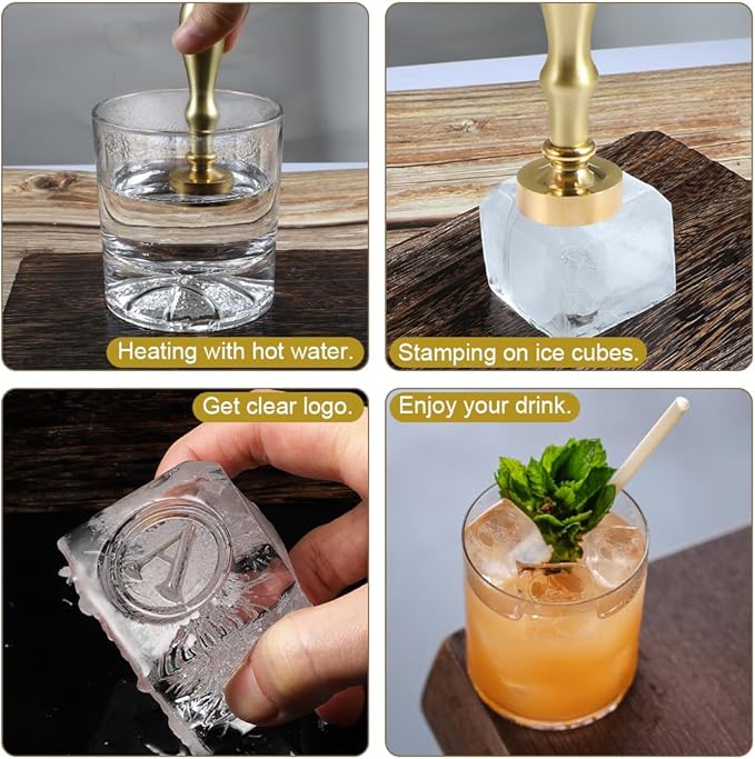 Ice Cube Stamp for Cocktails Ice Stamp Brass Head with Handle, Ice Branding Stamp for Ice Cubes Cocktail Whiskey Drinks Party Wedding Making DIY Crafting (Letter A)