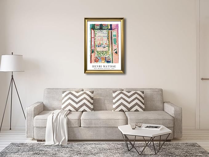Wieco Art Large Framed Wall Art Open Window Collioure 1905 by Henri Mattise Abstract Colorful Art Matisse Posters Canvas Prints for Wall and Home Office Decorations Bronze Gold Frame