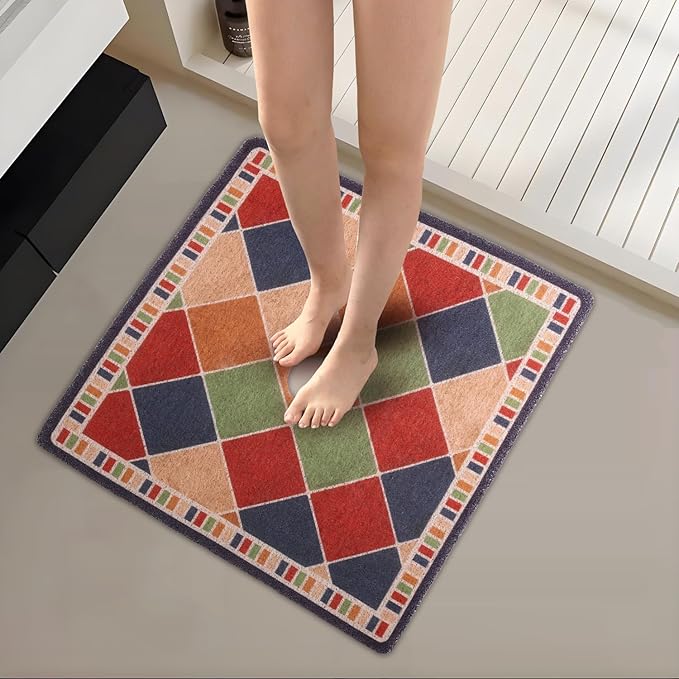 Square Shower Mat 23x23 Inch Non-Slip with Drain Hole, Shower Floor Mats for Bathroom, PVC Loofah Stall Mat, Secure Boho Bath Mats